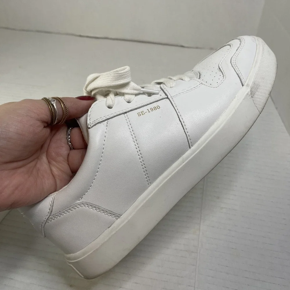 Sam Edelman Women's Edie Sneakers Shoes Low Top White Leather Lace Up Size 8.5